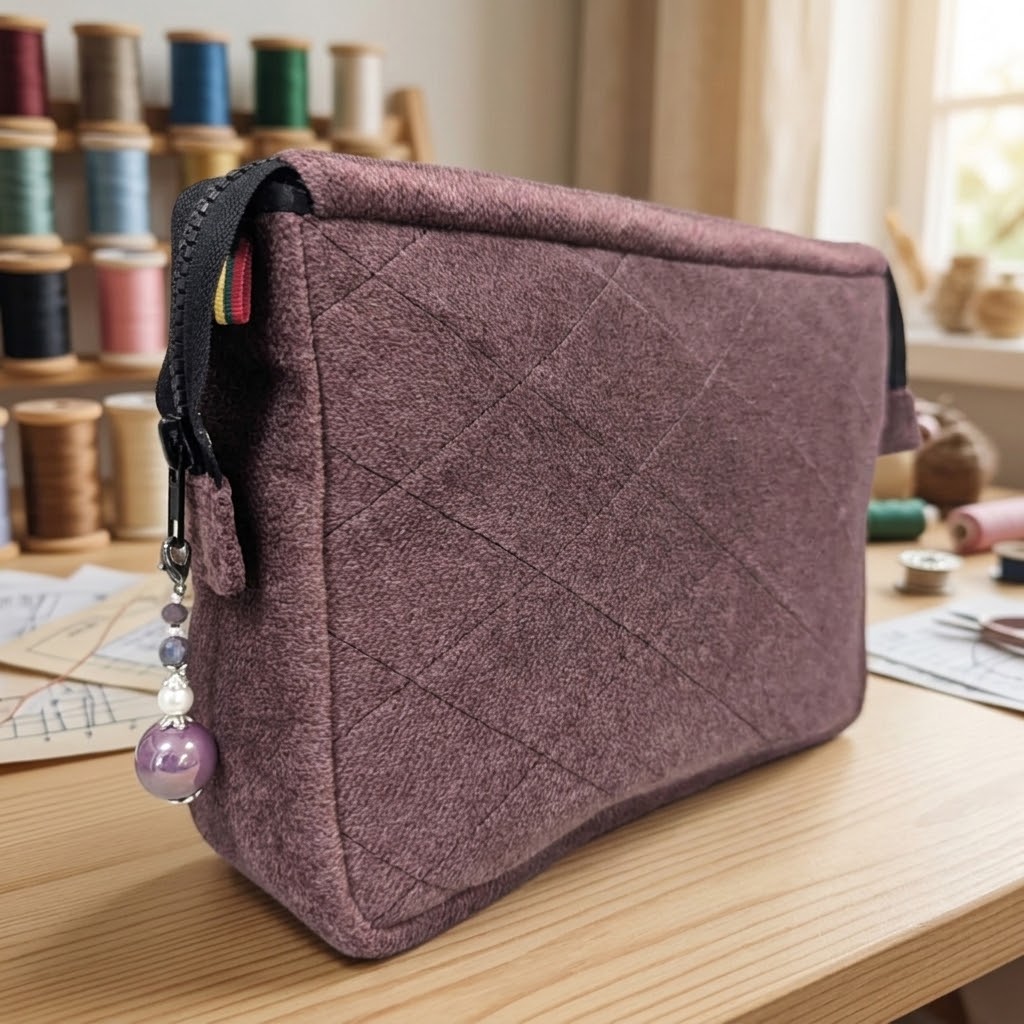 Handgefertigte Velours-Kosmetiktasche „Pflaume“ (3 Größen)