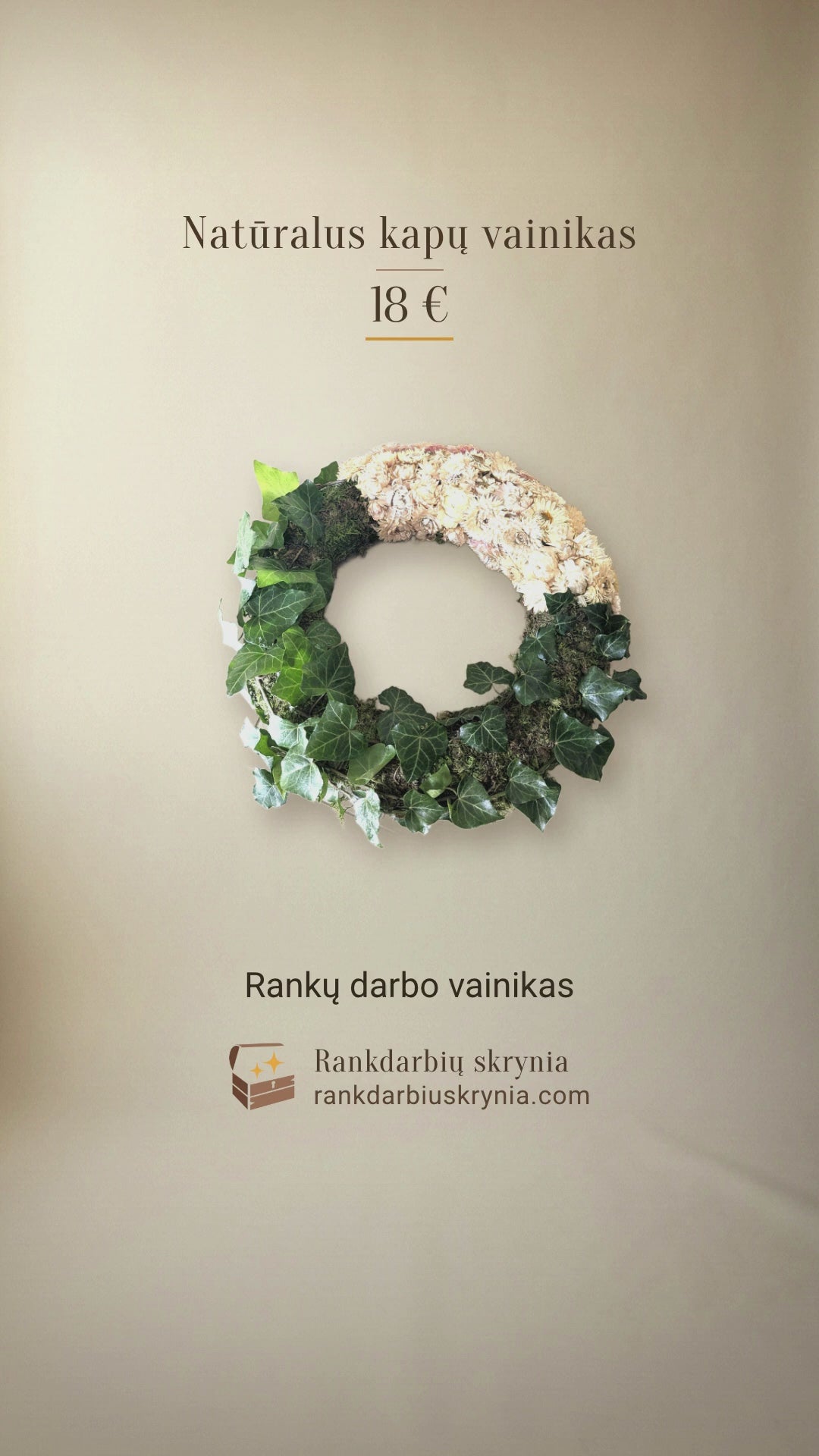 Rankdarbių skrynia – natūralus kapų vainikas, 18 €