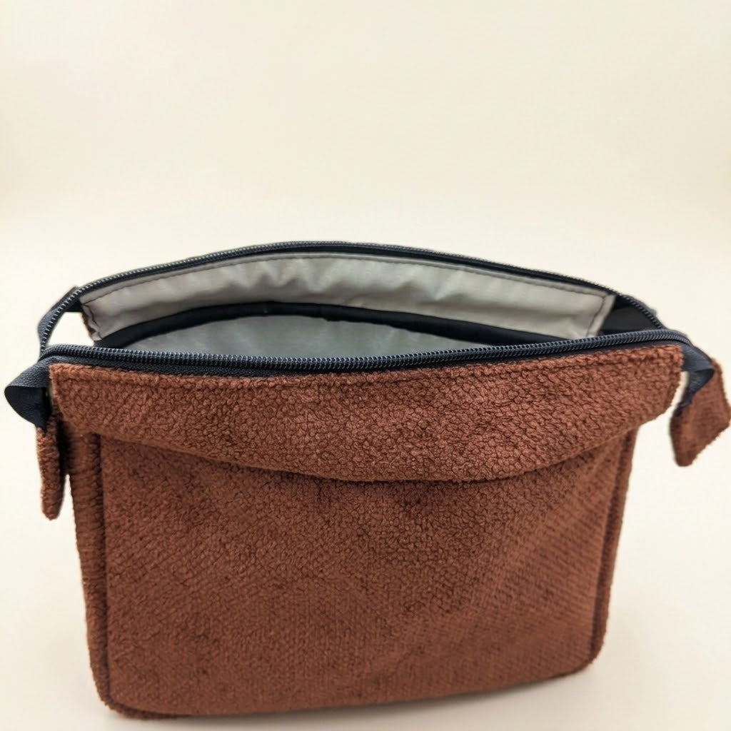 Handgefertigte Velours-Kosmetiktasche „Rostbraun“ (3 Größen)