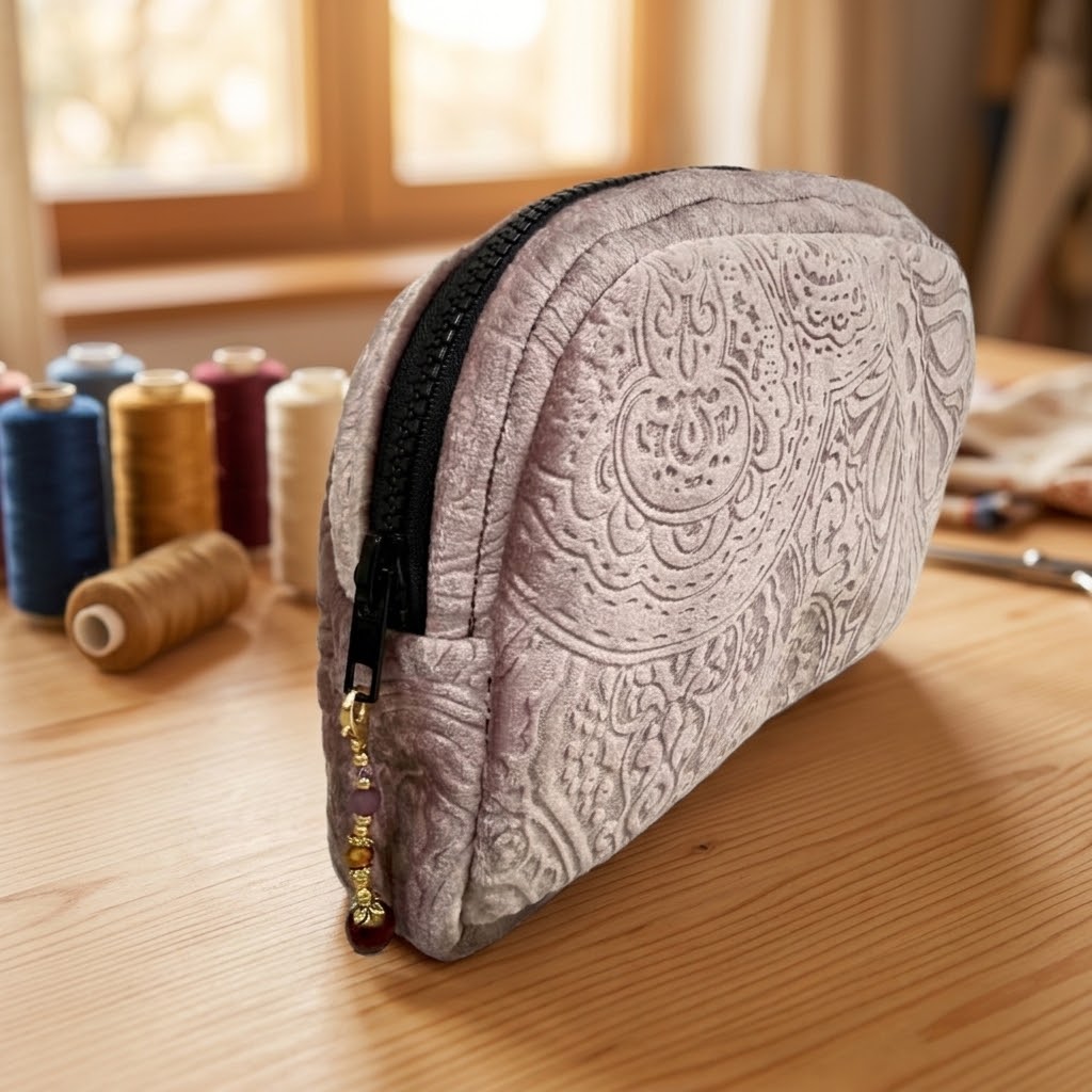 Handgefertigte Velours-Kosmetiktasche „Rosa“ (22×15 cm)