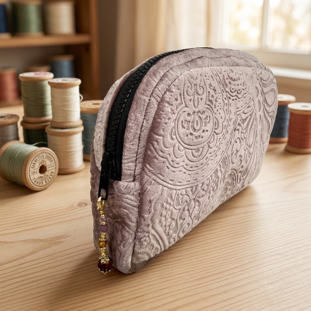 Handgefertigte Velours-Kosmetiktasche „Rosa“ (22×15 cm)