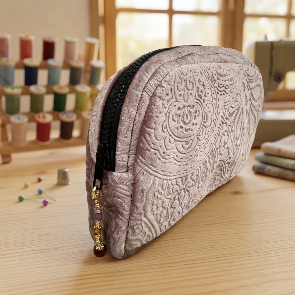 Handgefertigte Velours-Kosmetiktasche „Rosa“ (22×15 cm)