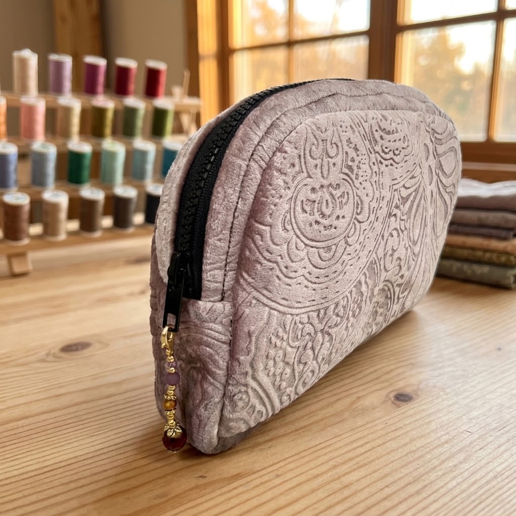 Handgefertigte Velours-Kosmetiktasche „Rosa“ (22×15 cm)